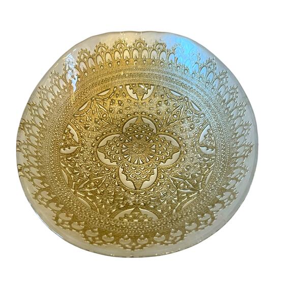 Artistic Accents Mandala Turkish Gold Lace Glass Oval Serving Bowl 12.5in New - Picture 13 of 16